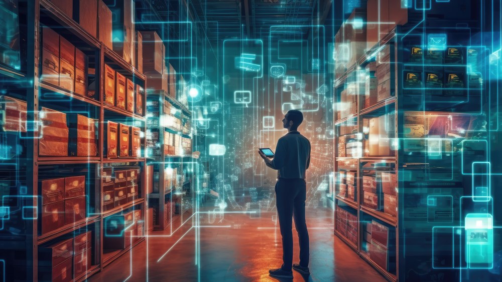 Atmospheric scene where the concept of online shopping comes to life. It showcases person doing online shopping on the internet, creating a sense of magic and excitement. Generative AI