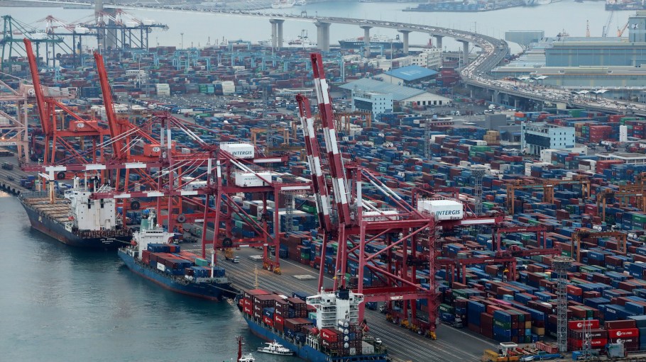 The Port of Busan, South Korea's largest port. The country's Ministry of Ocean and Fisheries (MOF) said mainline operators would reserve 400 20-foot equivalent units (TEUs) of spot capacity on each Asia-to-Europe route, prioritizing SMBs.