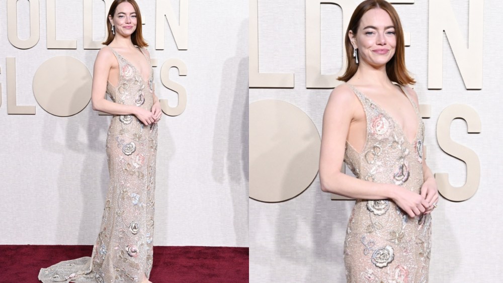 Emma Stone, custom Louis Vuitton, Golden Globe Awards 2024, Jan. 7, Los Angeles