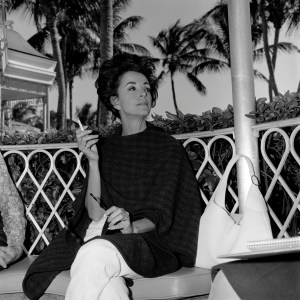 Socialite Gloria Guiness in Palm Beach selling her Discomatic, a travel music box she introduced at Abercrombie and Fitch in Florida on November 27, 1968.
