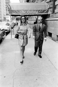 Socialite Lee Radziwill and writer Truman Capote leaving lunch at The Colony restaurant on September 3, 1968 in New York City.