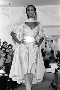 Iman on the runway during the Donna Karan spring RTW 1987 collection.