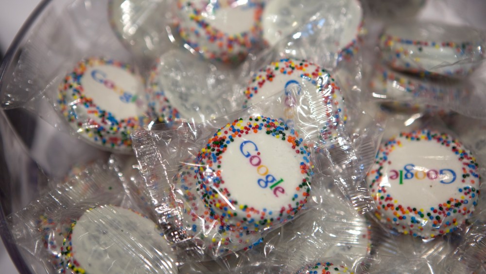 The Google logo is displayed on single packed candies in the visitors' shop at Google's headquarter in Mountain View, California, USA, 20 February 2013. Photo by: Christoph Dernbach/picture-alliance/dpa/AP Images