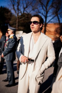 Street style at Pitti Uomo 105 in Florence, Italy.
