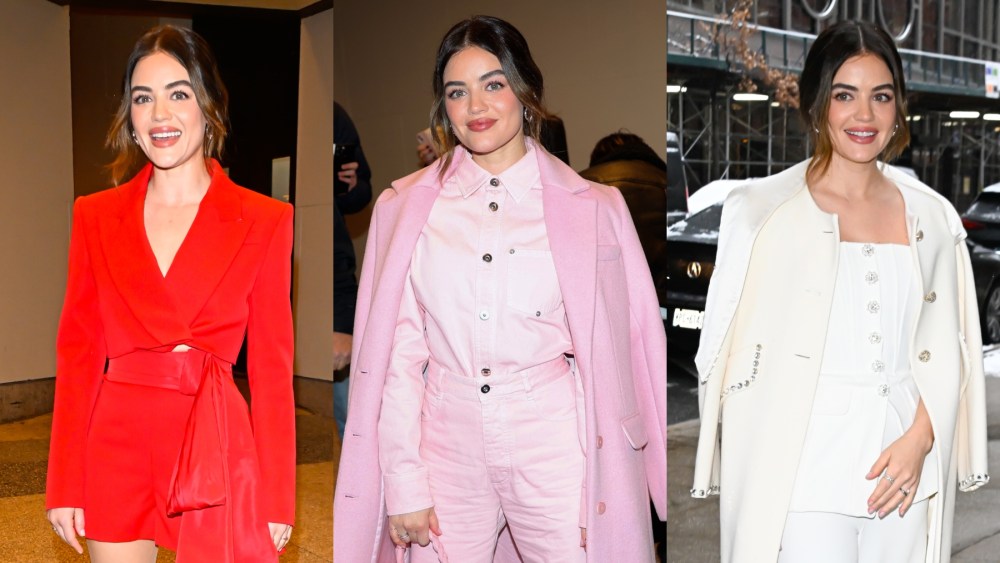 Lucy Hale, CBS Mornings, celebrity style, Bottega Veneta, Drew Barrymore, Self-Portrait, Today, Alexander McQueen