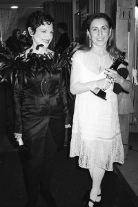 Miuccia Prada and Holly Brubach attend the CFDA fashion awards at Lincoln Center on February 8, 1994 in New York...Article title: 'Suzy: On the CFDA