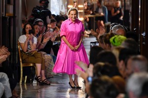 Miuccia Prada on the catwalk
