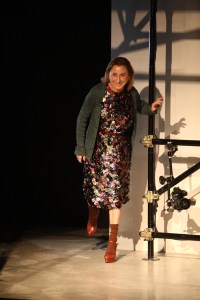 Designer Miuccia Prada on the runway after her Prada fall 2009 show at Via Fogazzaro in Milan.
