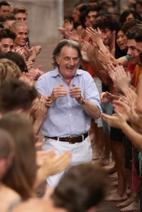 Fashion designer Paul Smith on the runway after his Paul Smith's spring 2007 menswear show.