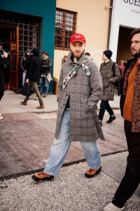 Street style at Pitti Uomo 105 in Florence, Italy.