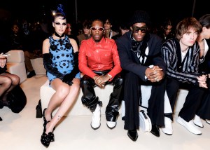 Sita Abellan, Bloody Osiris, Wisdom Kaye and Gene Gallagher at Balmain Men’s Fall 2024 as part of Paris Men's Fashion Week held at Grande Halle de la Villette on January 20, 2024 in Paris, France.