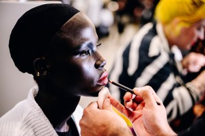 Backstage at the Thom Browne fall 2024 ready-to-wear show at New York Fashion Week.