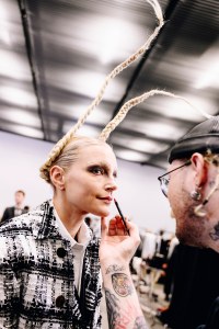 Backstage at the Thom Browne fall 2024 ready-to-wear show at New York Fashion Week.