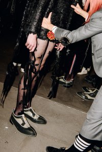Backstage at the Thom Browne fall 2024 ready-to-wear show at New York Fashion Week.