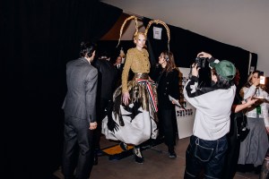 Backstage at the Thom Browne fall 2024 ready-to-wear show at New York Fashion Week.