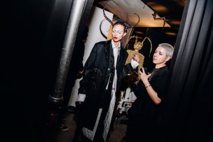Backstage at the Thom Browne fall 2024 ready-to-wear show at New York Fashion Week.