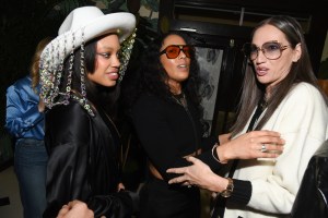 Ajani Russell, Alliah Mourad and Jenna Lyons at the Frame NYFW Dinner held at Indochine on February 12, 2024 in New York, New York.