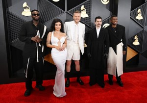 Kevin Olusola, Kirstin Maldonado, Scott Hoying, Avi Kaplan and Matt Sallee of Pentatonix at the 66th Annual GRAMMY Awards held at Crypto.com Arena on February 4, 2024 in Los Angeles, California.