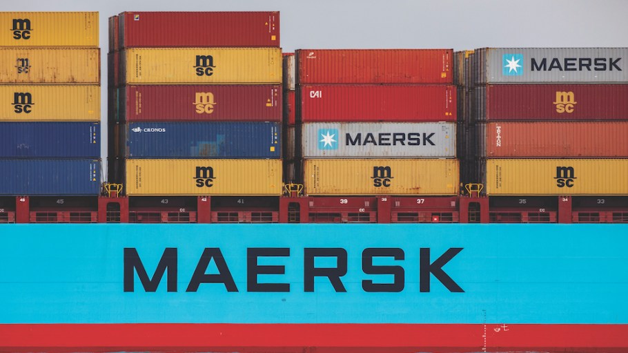 Maersk sea containers on a cargo ship.