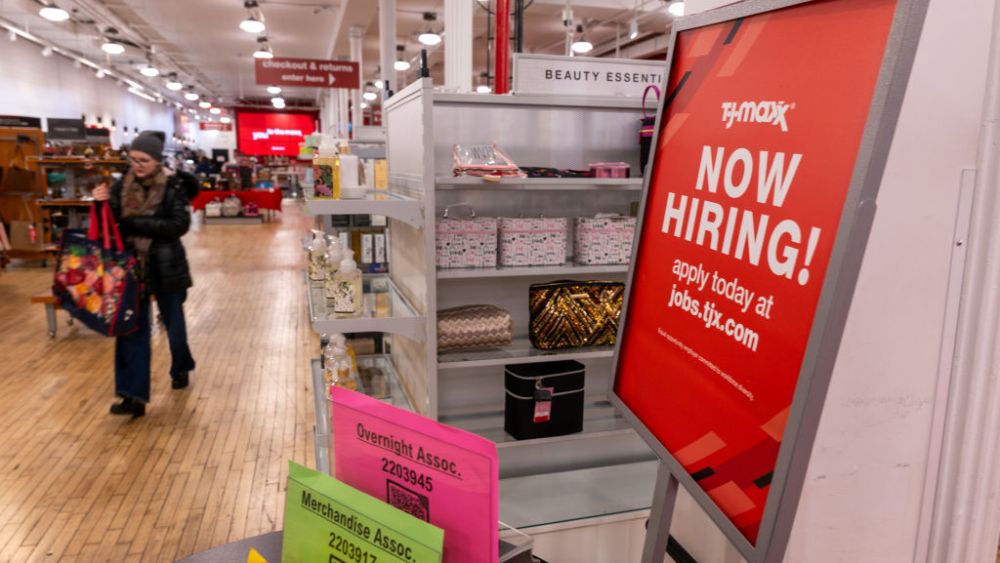 NEW YORK CITY - JANUARY 05: A 'now hiring' sign is displayed in a retail store in Manhattan on January 05, 2024 in New York City.
