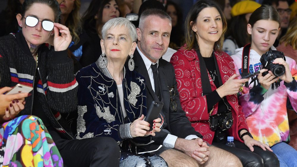 Lyn Slater with Nats Getty and Thom Browne in the front row of the Libertine show in New York in 2018.
