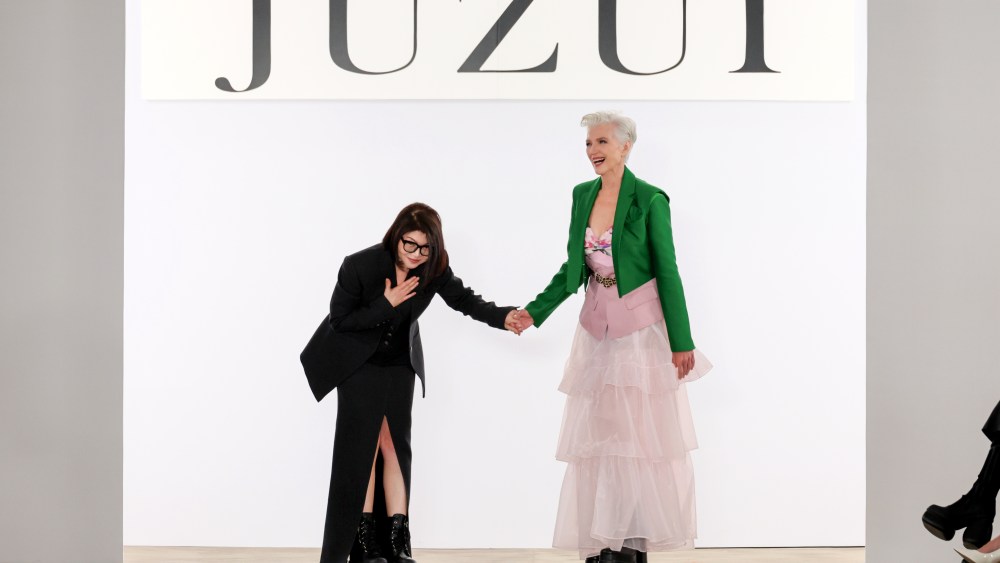 NEW YORK, NEW YORK - FEBRUARY 11: Taoray Wang and Maye Musk walk the runway at the Juzui FW24 collection during New York Fashion Week: The Shows at Starrett-Lehigh Building on February 11, 2024 in New York City. (Photo by Dia Dipasupil/Getty Images for NYFW: The Shows)