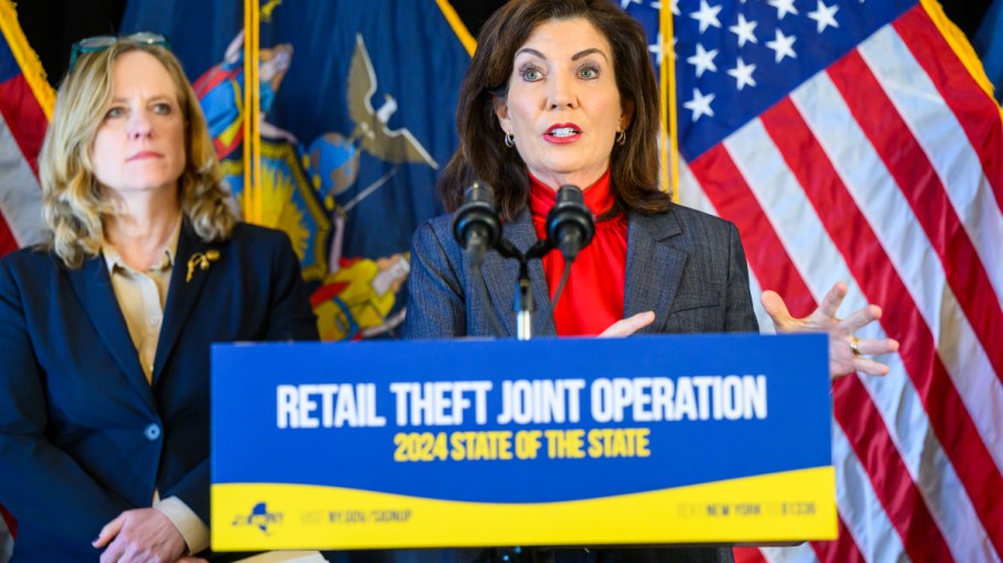 New York State Governor Kathy Hochul details her plan to address retail crime at a Wednesday press conference in New York City.