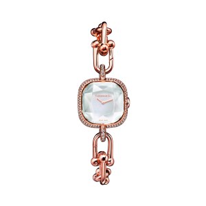 Tiffany & Co. Tiffany HardWear Watch in rose gold with pavé diamonds and white mother-of-pearl.