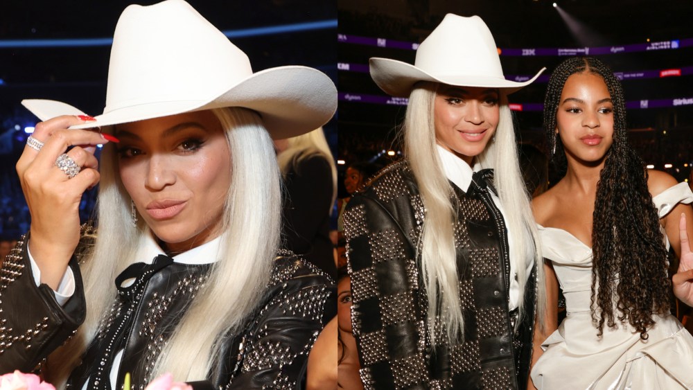 Beyoncé wearing a Stetson hat at the 2024 Grammy Awards in Los Angeles, cowboy country western fashion trends