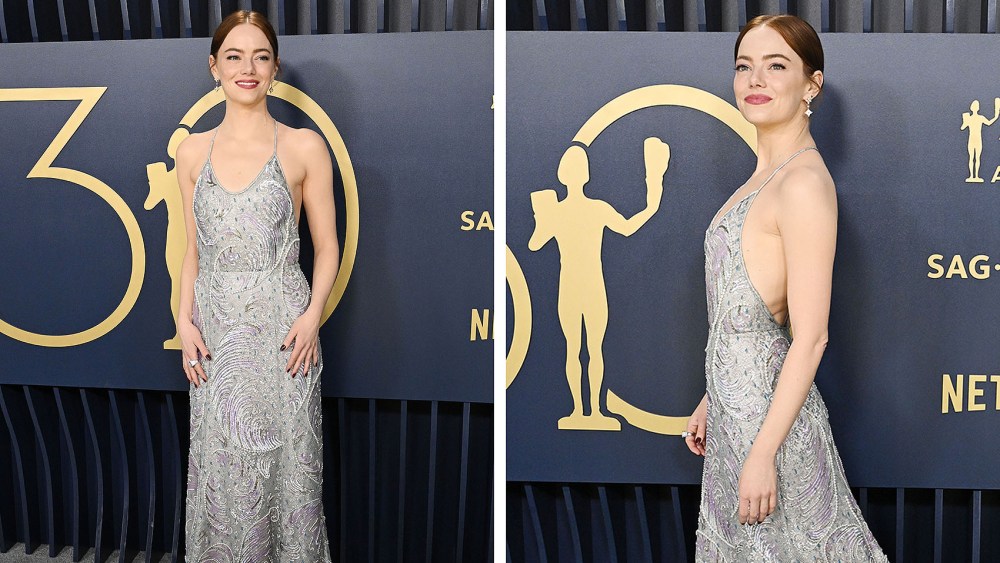 emma stone louis vuitton dress, red carpet look at sag awards 2024