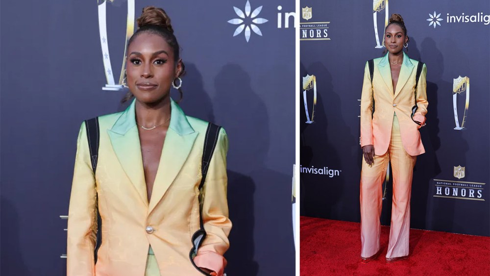 Issa Rae casablanca suit, NFL Honors 2024 red carpet, Resorts World Theatre, Las Vegas, Nevada