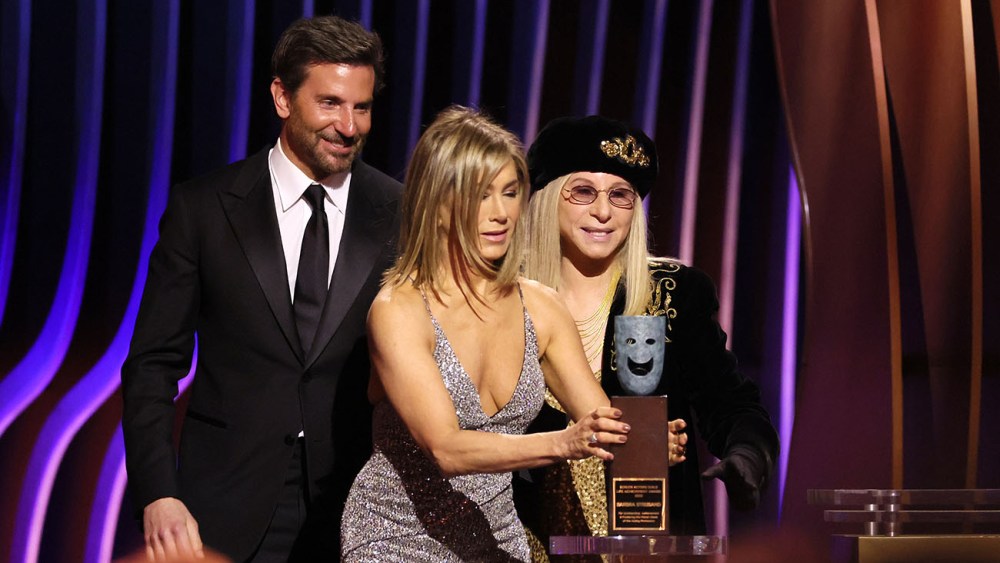Los Angeles, CA - February 24: Jennifer Aniston, Bradley Cooper and Barbra Streisand photographed during the 30th Screen Actors Guild Awards in Shrine Auditorium and Expo Hall in Los Angeles, CA, Saturday, Feb. 24, 2024. (Robert Gauthier / Los Angeles Times via Getty Images)