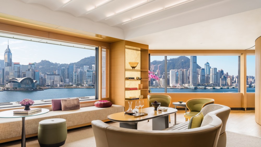 A veiw of the Hong Kong skyline from a corner suite at Regent Hong Hong.