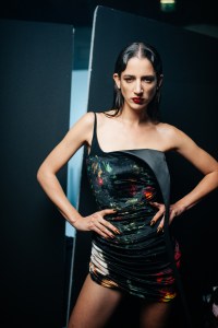Backstage at the Mugler fall 2024 ready-to-wear show at Paris Fashion Week.