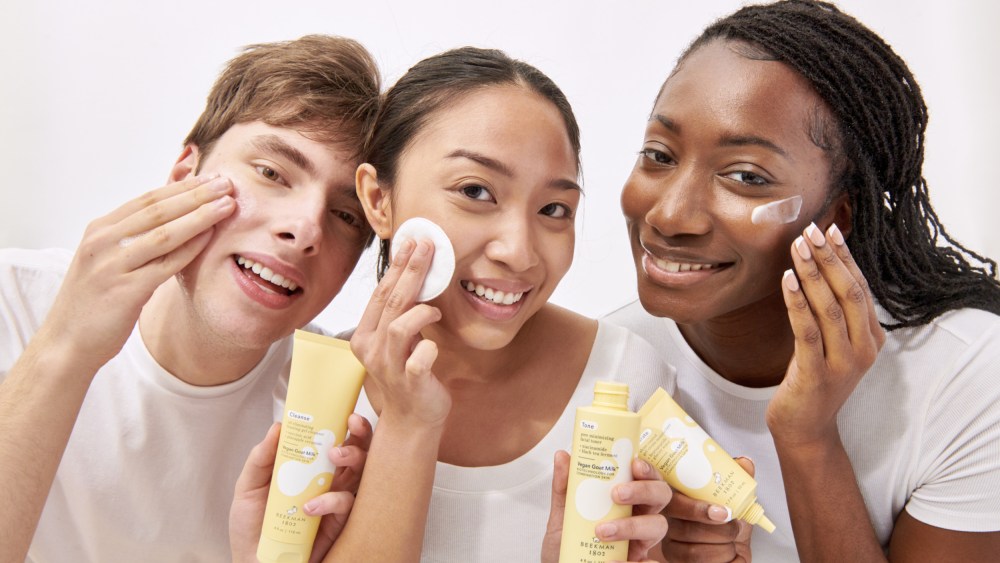 Campaign image for Beekman 1802's new Shine-Free collection featuring vegan goat milk.