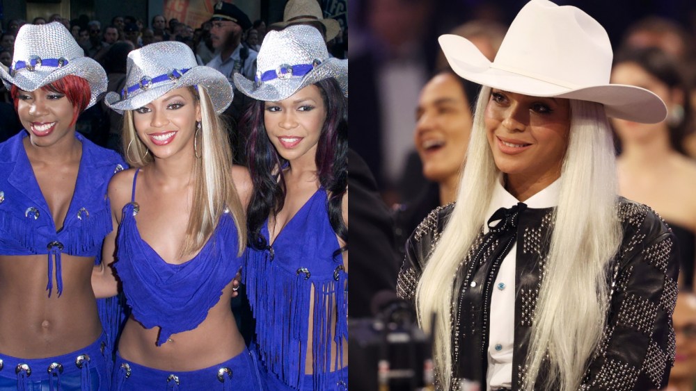 Destiny's Child in 2001; Beyoncé in 2024, country style