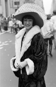 Participants doned hats of their own creations for the annual Easter Parade held along 5th Ave near Saint Patrick's Cathedral on April 4, 1988 in New York, New York