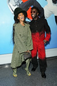 June Ambrose and Nigel Sylvester at "Giants: Art from the Dean Collection of Swizz Beatz and Alicia Keys" held at the Brooklyn Museum on February 6, 2024 in New York, New York.