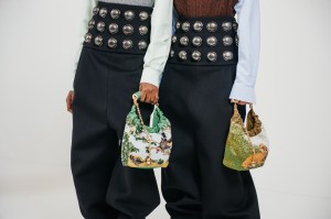 Backstage at the Loewe fall 2024 ready-to-wear show at Paris Fashion Week.