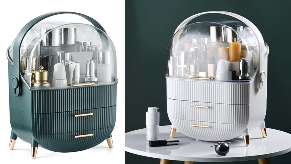 Mint green CANITORON Makeup Storage Organizer on white background