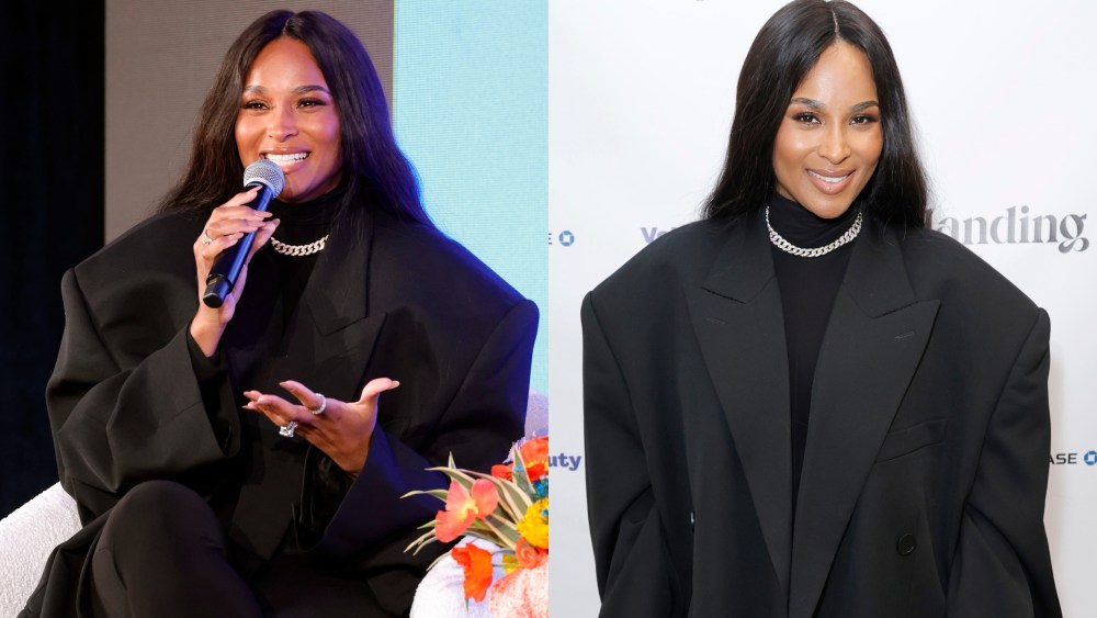 Ciara balenciaga oversize blazer, attends The Voices of Beauty Summit at California Market Center on March 28, 2024 in Los Angeles, California.