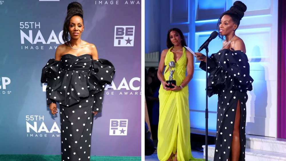 Honoree June Ambrose, wearing Marc Jacobs, accepts the fashion vanguard awards presented by kelly rowland the NAACP Fashion Show on March 15, 2024 in Los Angeles