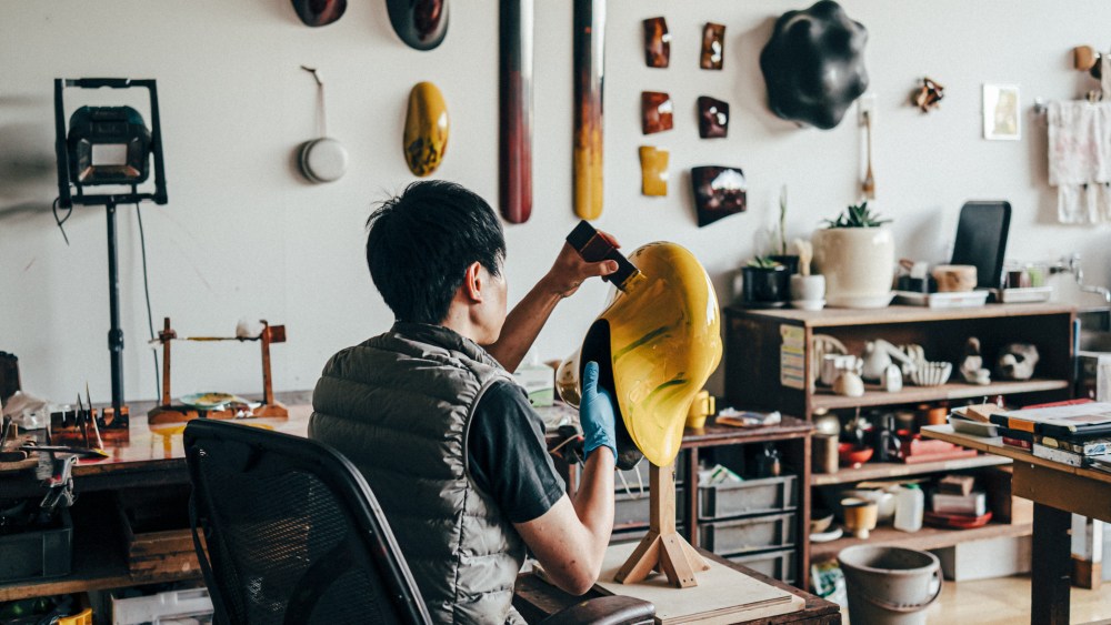 Genta Ishizuka, one of the artists tapped by Loewe for its Loewe Lamps project, at work.