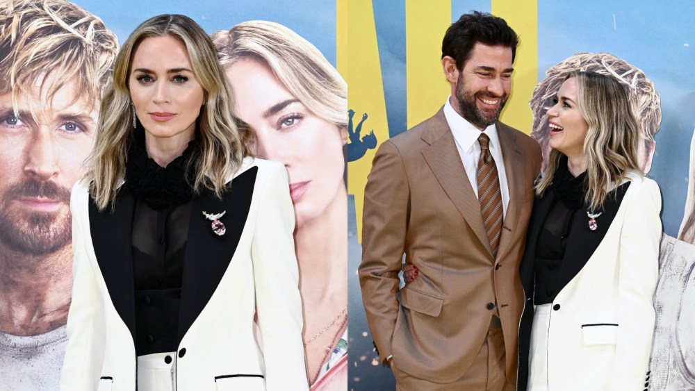 Emily Blunt and husband John Krasinski attend a screening of "The Fall Guy" on April 22 in London, Dolce & Gabbana, red carpet