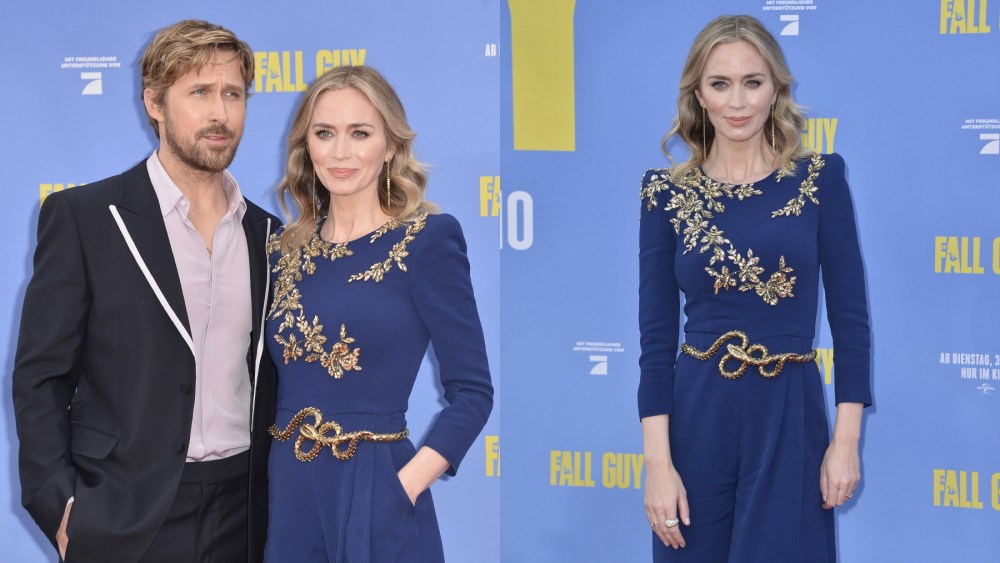 Ryan Gosling and Emily Blunt attend the "The Fall Guy" premiere on April 19 in Berlin, Jenny Packham, Gucci, red carpet