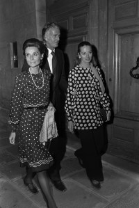Candids of Fashion Designer Hubert de Givenchy Leaving L'Orangerie Restaurant with Actress Audrey Hepburn and Model Capucine, in Paris.