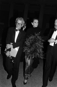 Richard Avedon and Audrey Hepburn attend an event, presented by the Council of Fashion Designers of America, at the Metropolitan Museum of Art in New York City on January 9, 1989.