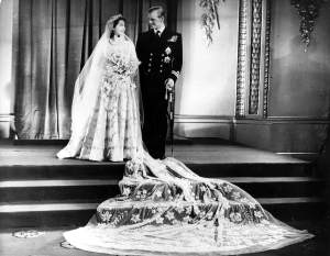 Princess Elizabeth, and The Prince Philip, Duke of Edinburgh at Buckingham Palace after their wedding.