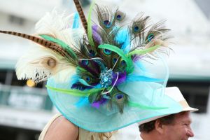 LOUISVILLE, KENTUCKY - MAY 04: A guest, hat detail, attends the 145th Kentucky Derby at Churchill Downs on May 4, 2019 in Louisville, Kentucky. (Photo by Robin Marchant/Getty Images for Churchill Downs)