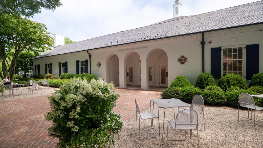 Guild Hall in East Hampton, N.Y., with its renovated facade and restored grounds.